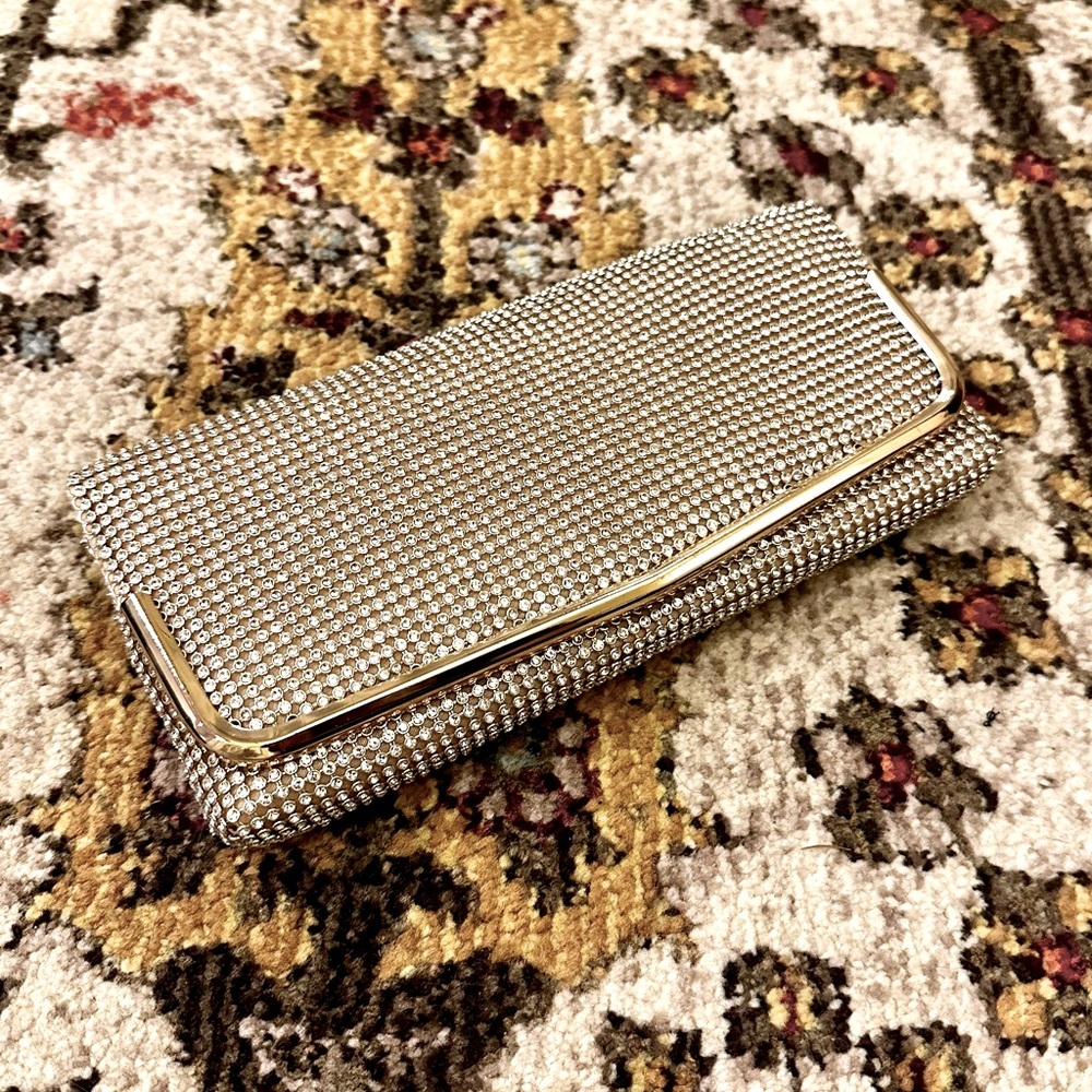 Gold, Rhinestone Covered Clutch with Removeable Chain